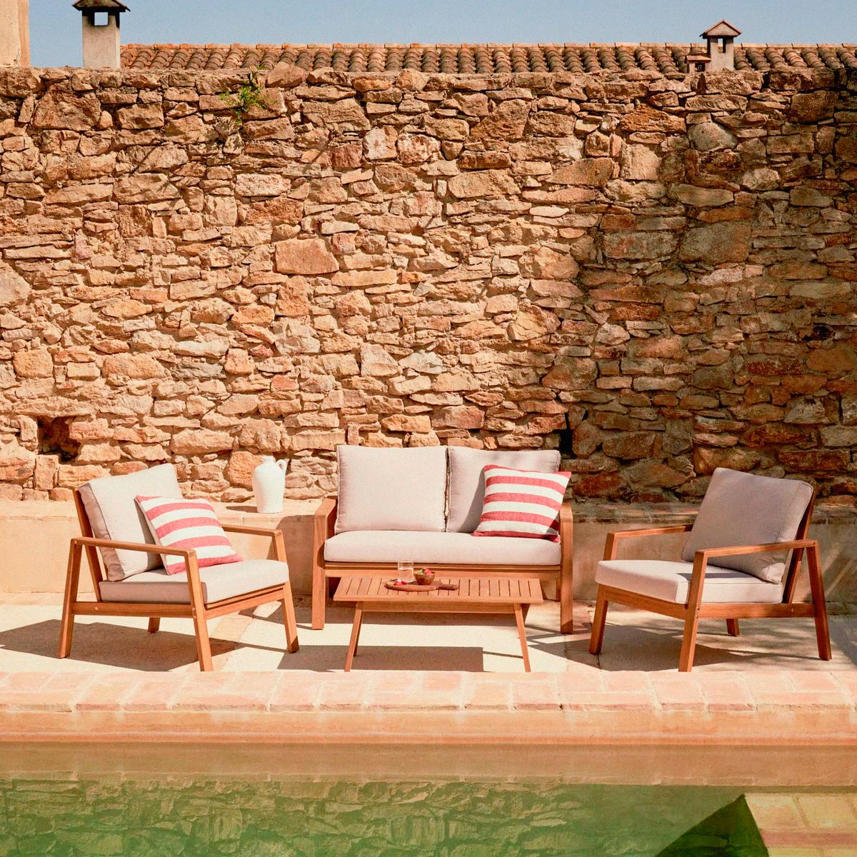 JUST HOME COLLECTION - Juego de Terraza de Madera para 4 Personas