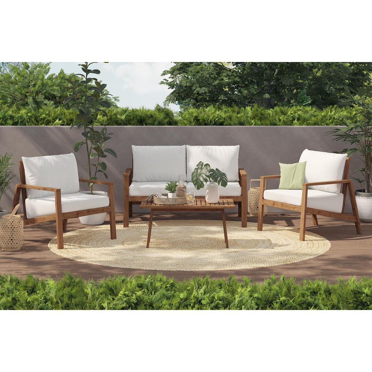 JUST HOME COLLECTION - Juego de Terraza de Madera para 4 Personas
