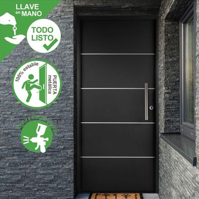 Combo Puerta de Acero Principal Presta Plus Gris + Marco + Bisagra + Cerradura 80x200 Derecha