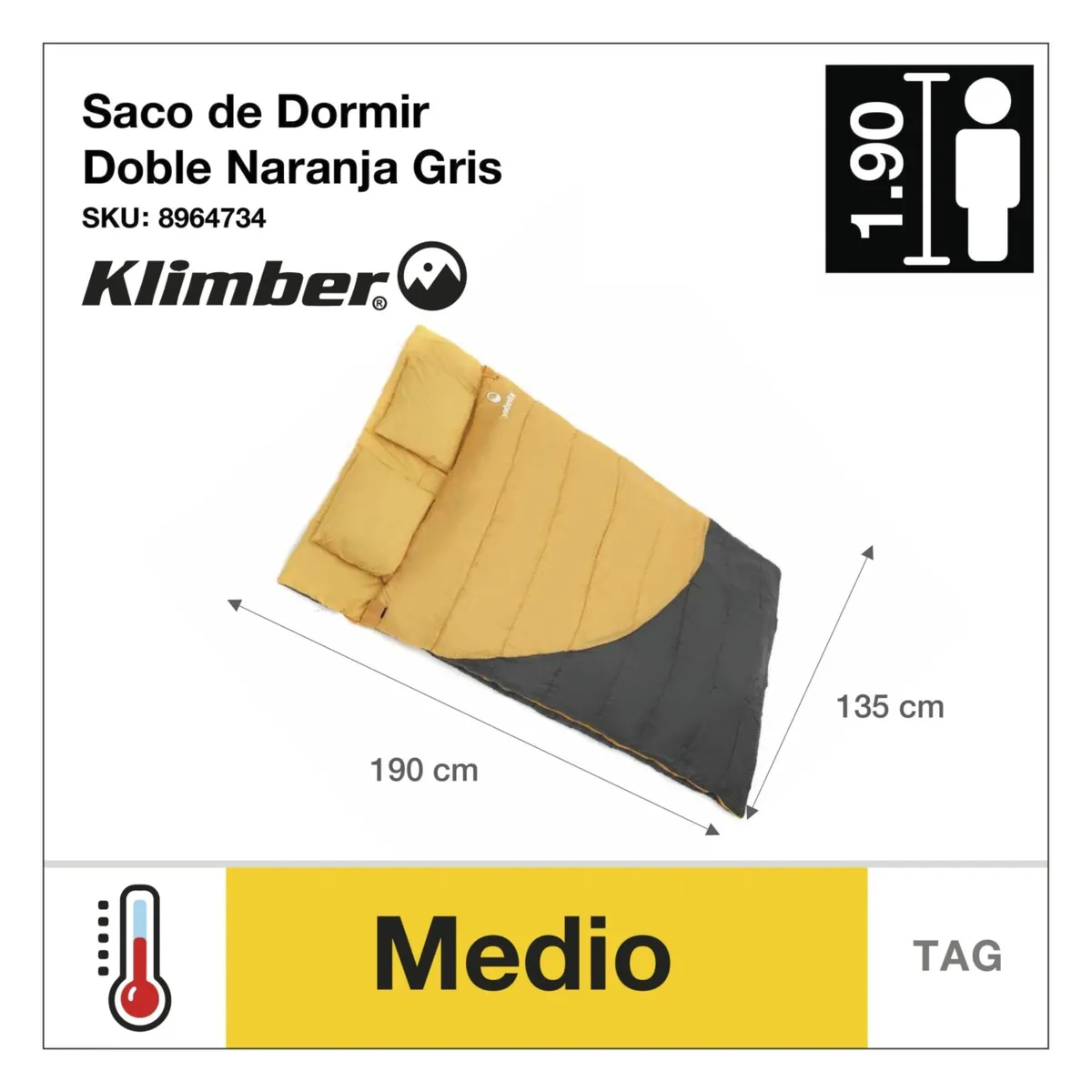 KLIMBER - Saco de Dormir Doble Naranja/Gris