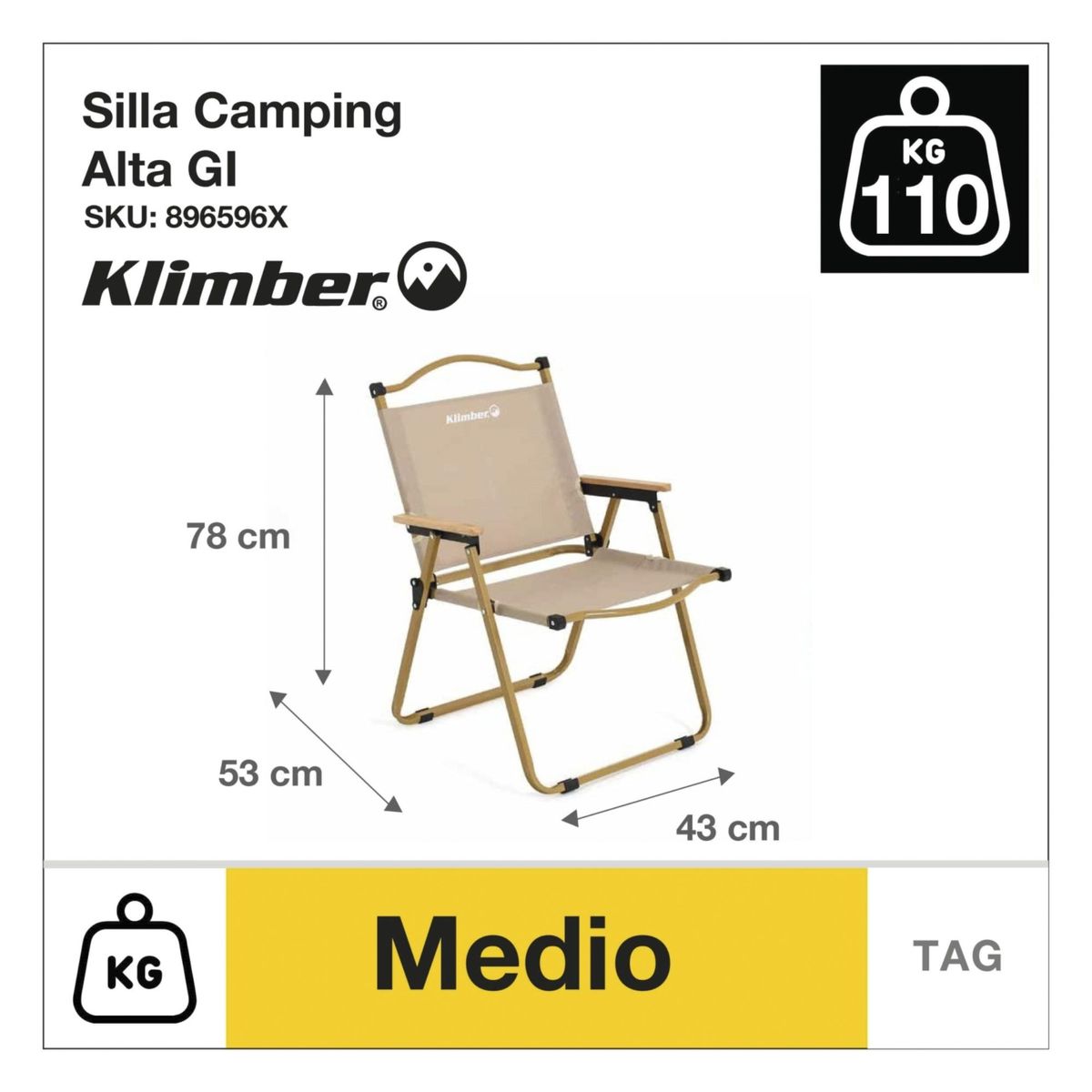 KLIMBER - Silla Plegable Alta de Camping Taupe de Aluminio