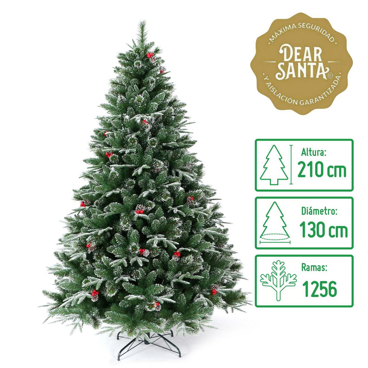 DEAR SANTA - Árbol de Navidad 210cm 1256 Ramas Berries Verde