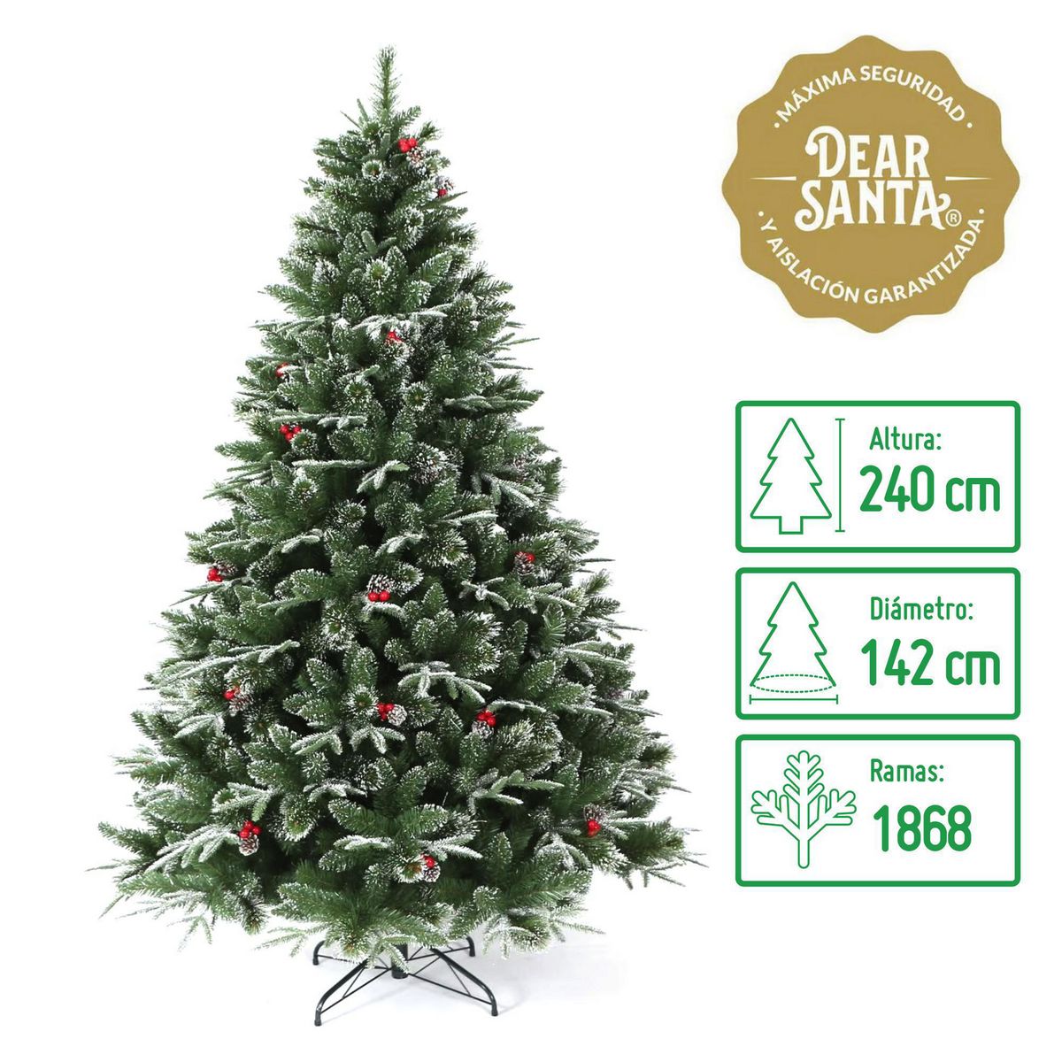 DEAR SANTA - Árbol de Navidad 240cm 1868 Ramas Berries Verde