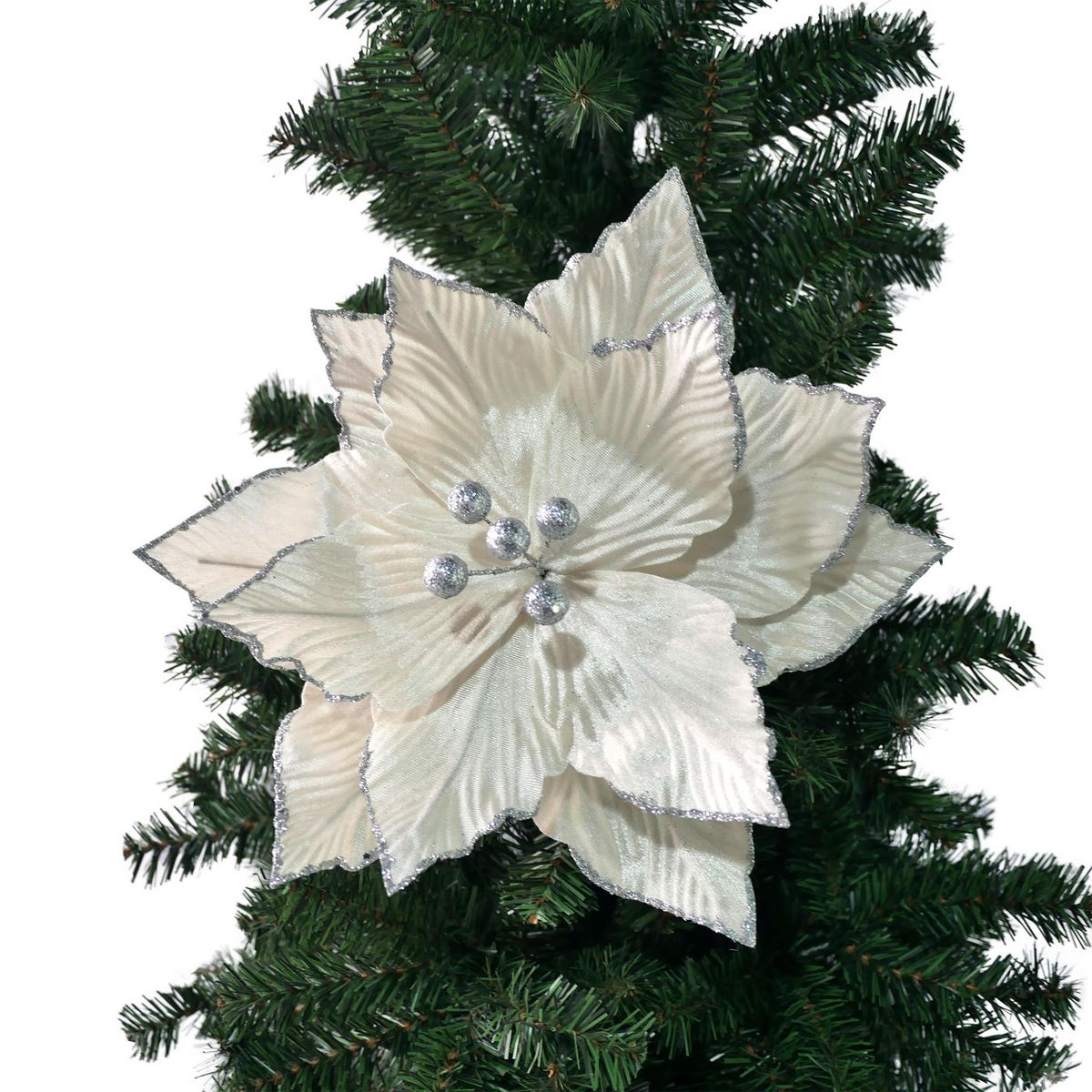 DEAR SANTA - Ponsettia Flor Clip Blanco Navidad 35cm