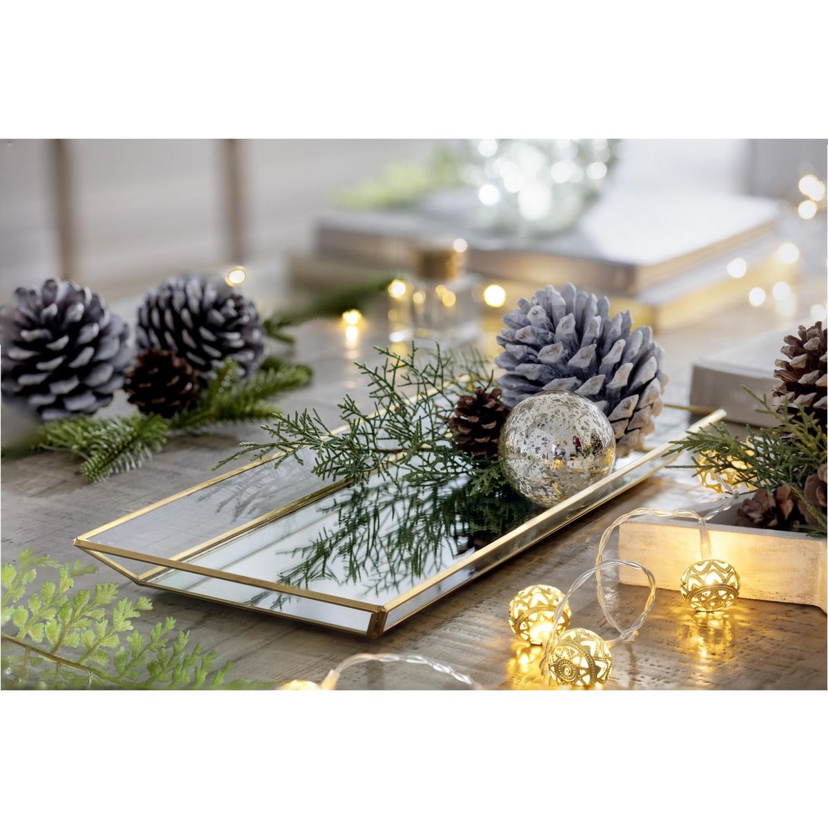 DEAR SANTA - Bandeja Navideña Dorada de Vidrio 16x35cm