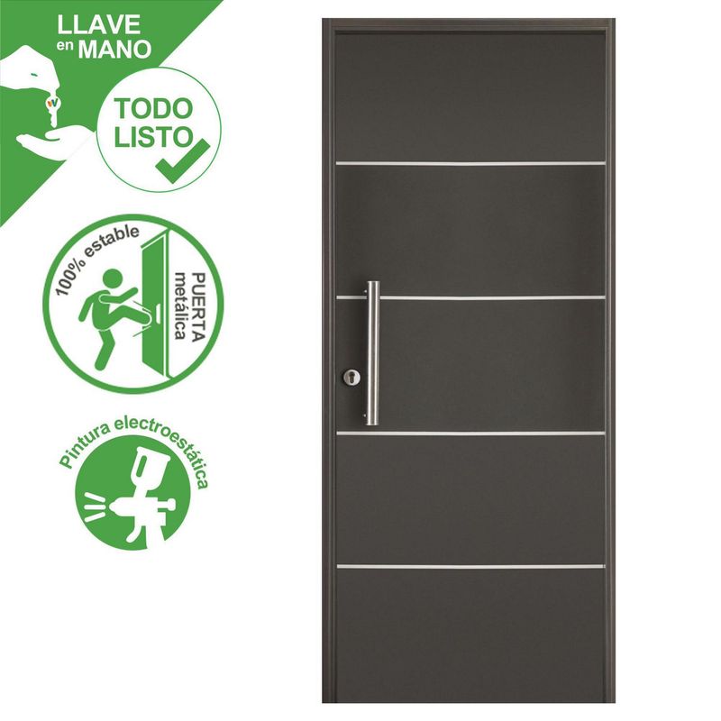 OBLAK - Combo Puerta de Acero Principal Presta Plus Gris + Marco + Bisagra + Cerradura 90x200 Derecha