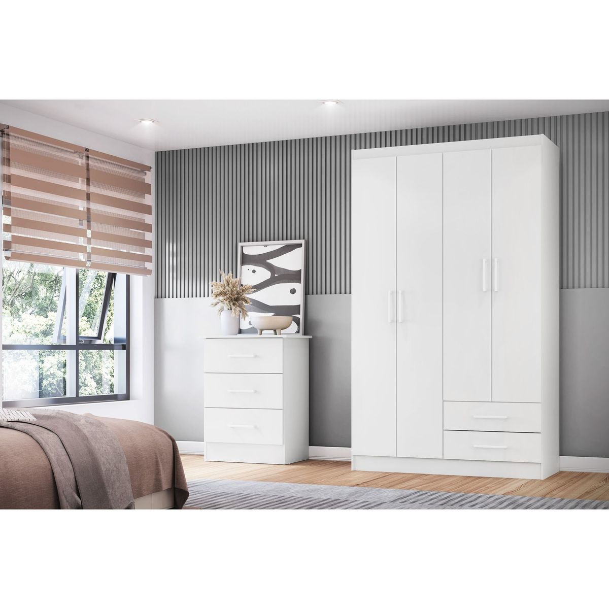 CASA BONITA - Ropero 4 Puertas 2 Cajones 109x47x183cm