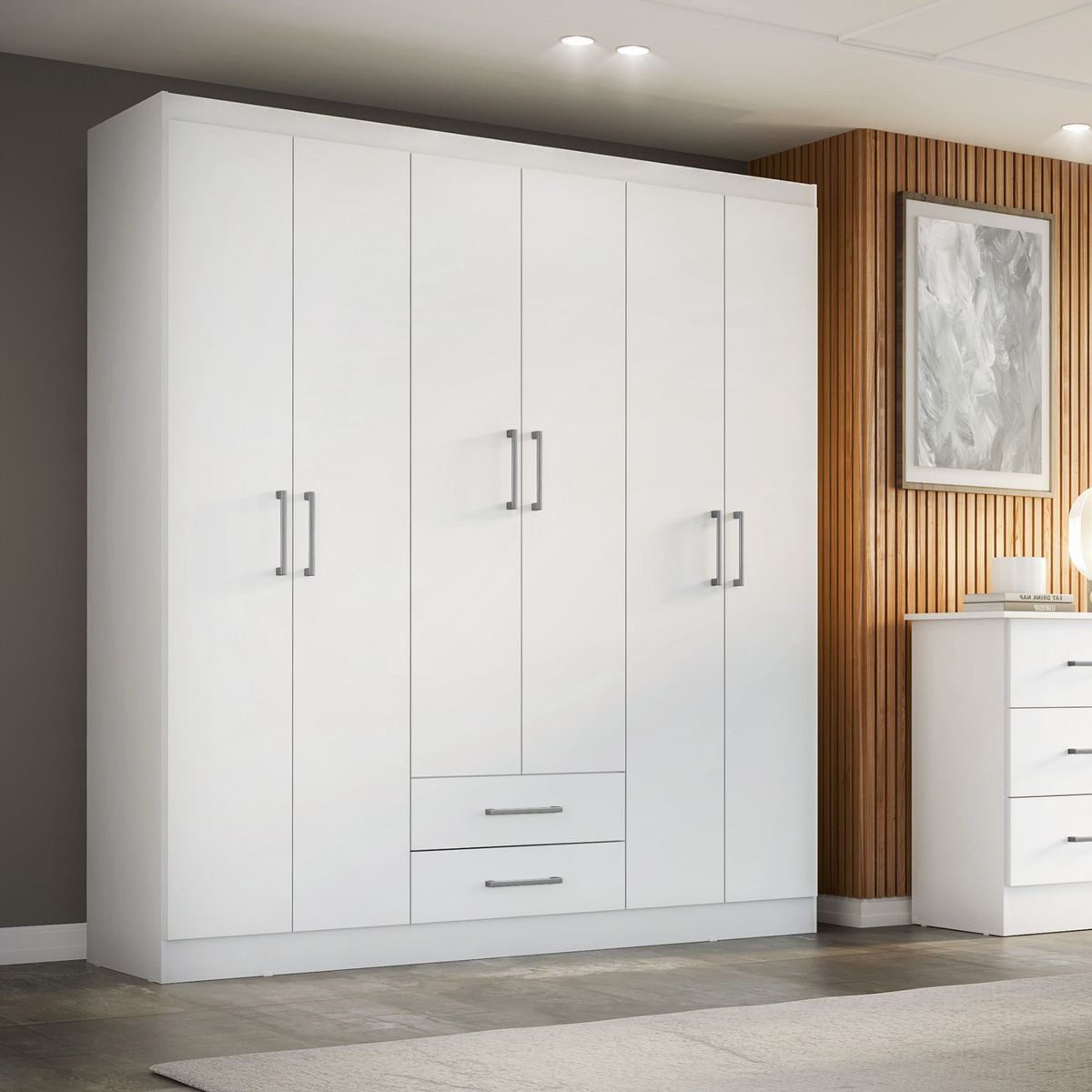 CASA BONITA - Ropero 6 Puertas 2 Cajones 162x47x183cm