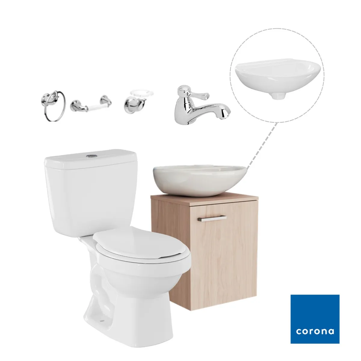 CORONA - Combo Mueble de Baño Ecoline + Inodoro + Accesorios + Griferías
