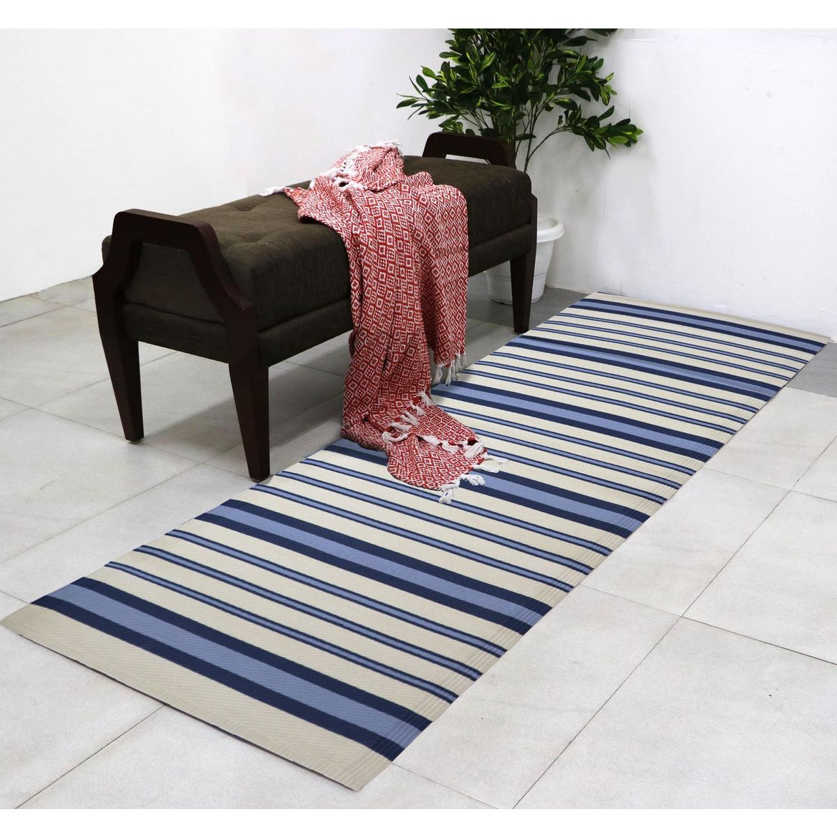 JUST HOME COLLECTION - Alfombra de Terraza Moderno Azul/Blanco 230x80cm