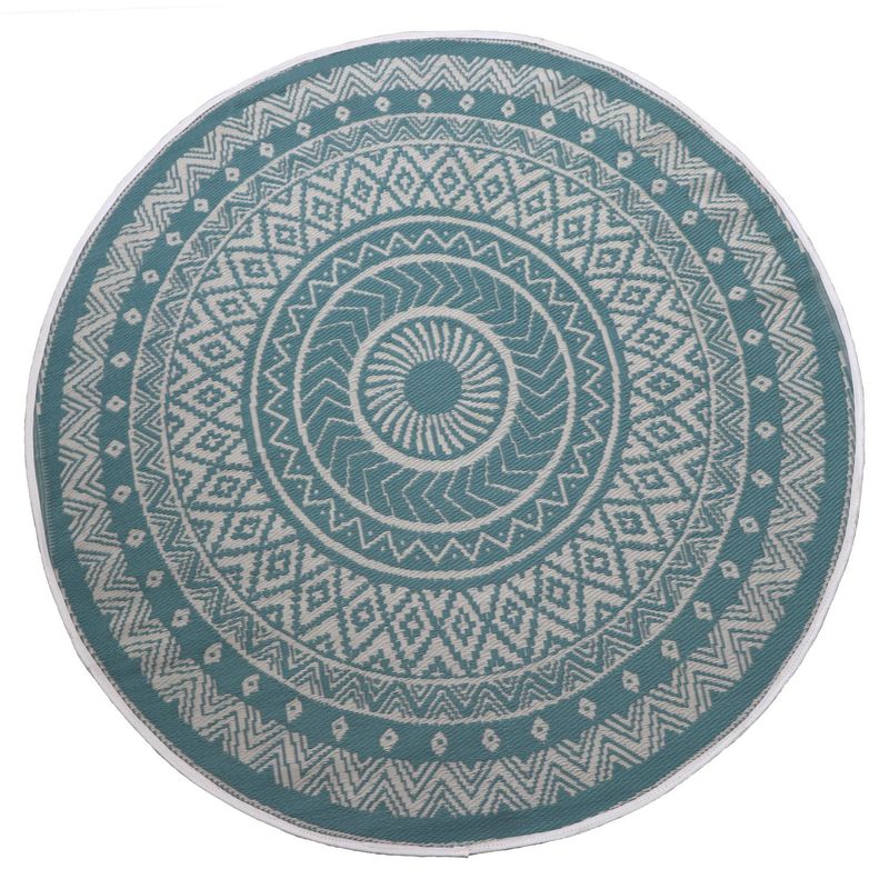JUST HOME COLLECTION - Alfombra de Terraza Redonda Nordica Turquesa/Blanco 180cm
