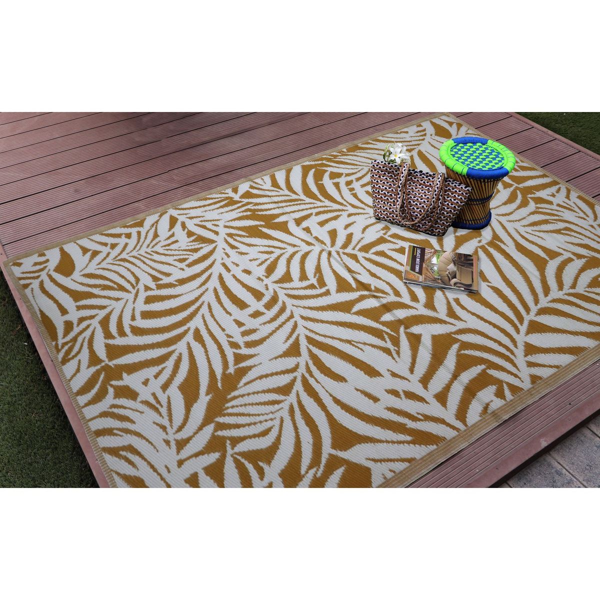 JUST HOME COLLECTION - Alfombra de Terraza Vintage Mostaza/Blanco 230x160cm