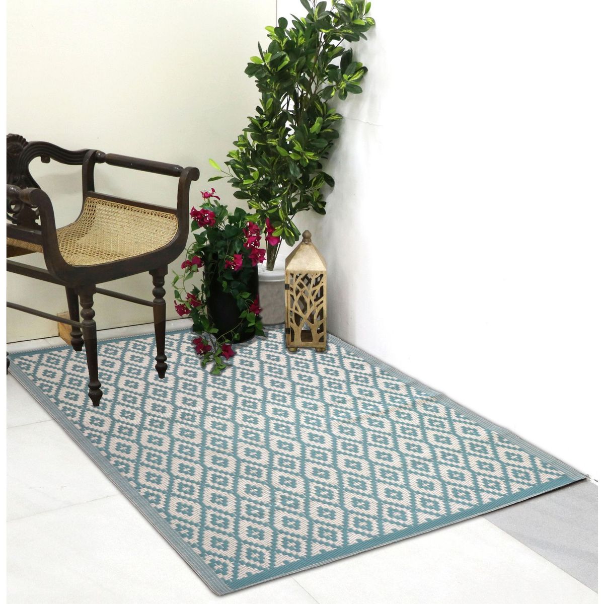 JUST HOME COLLECTION - Alfombra de Terraza Nordica Turquesa/Blanco 180x120cm