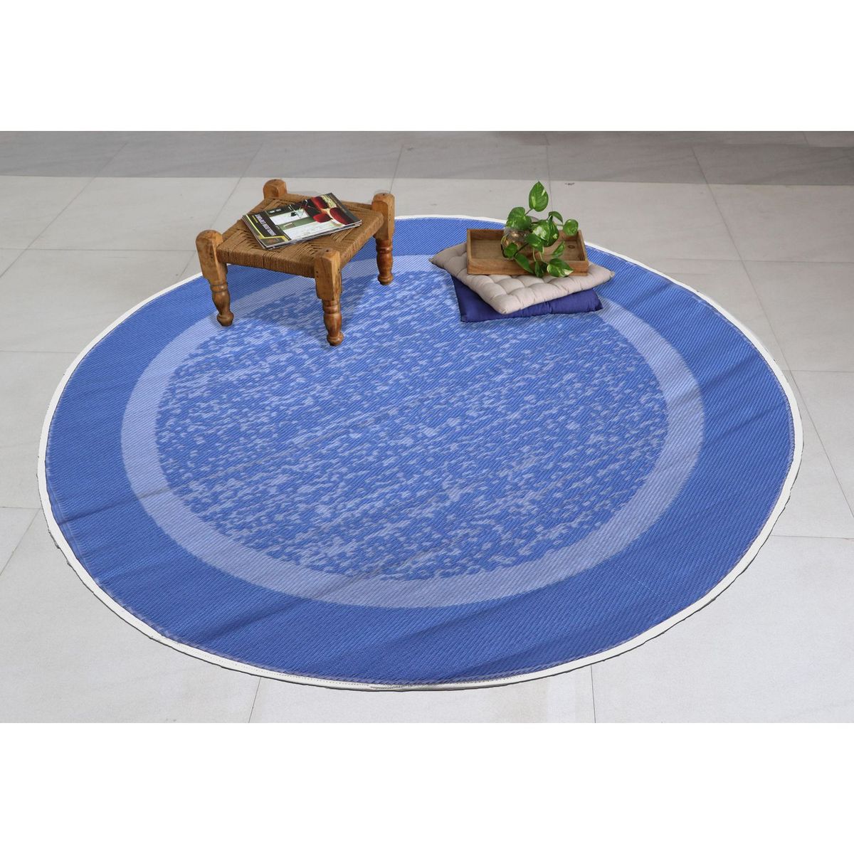 JUST HOME COLLECTION - Alfombra de Terraza Redonda Clásico Azul/Celeste 180cm