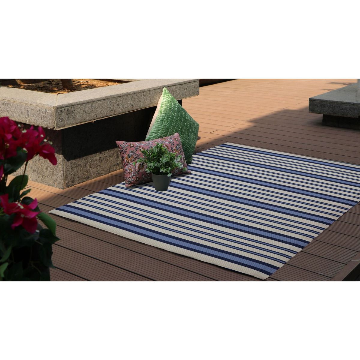 JUST HOME COLLECTION - Alfombra de Terraza Moderno Azul/Blanco 180x120cm