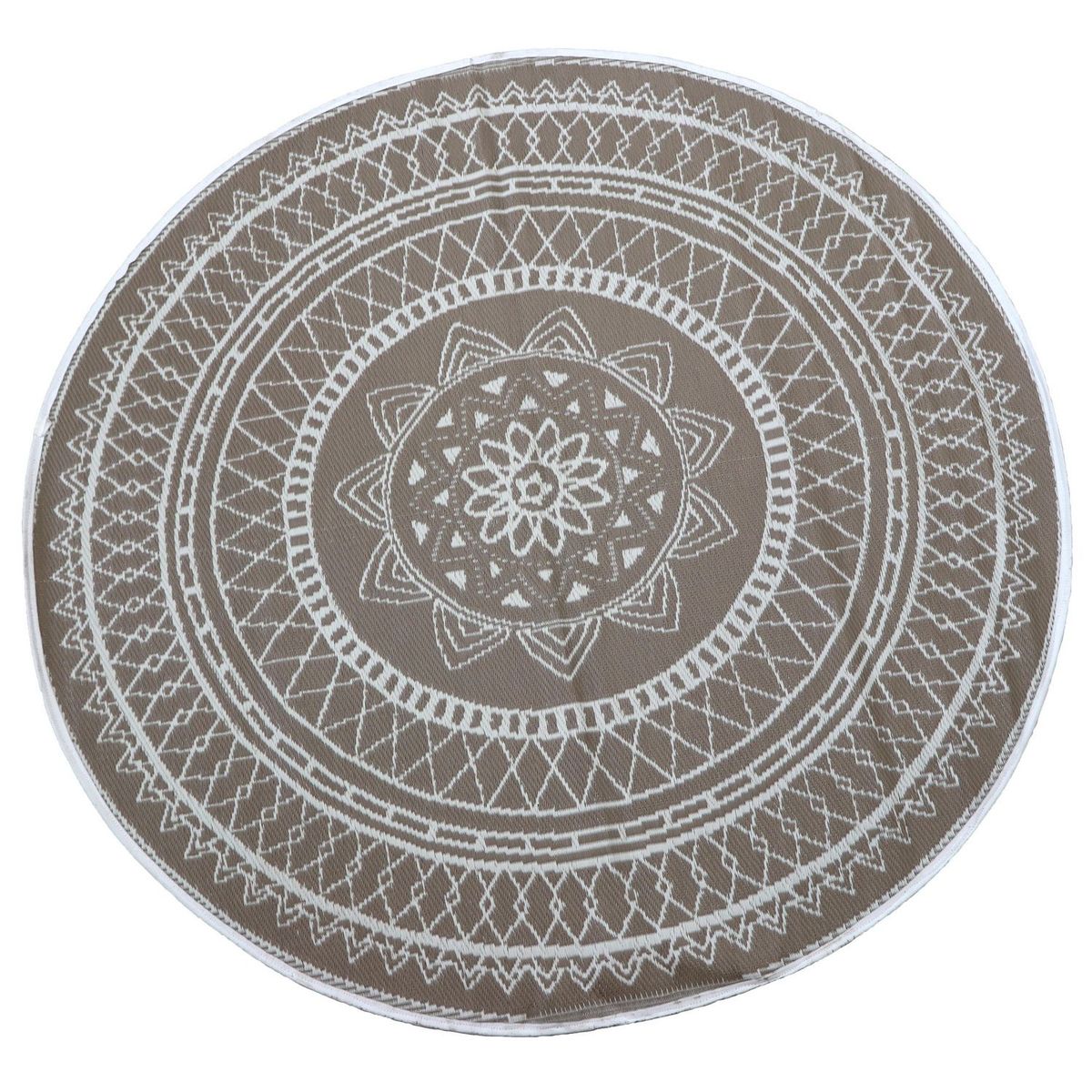 JUST HOME COLLECTION - Alfombra de Terraza Redonda Boho Taupe/Blanco 180cm