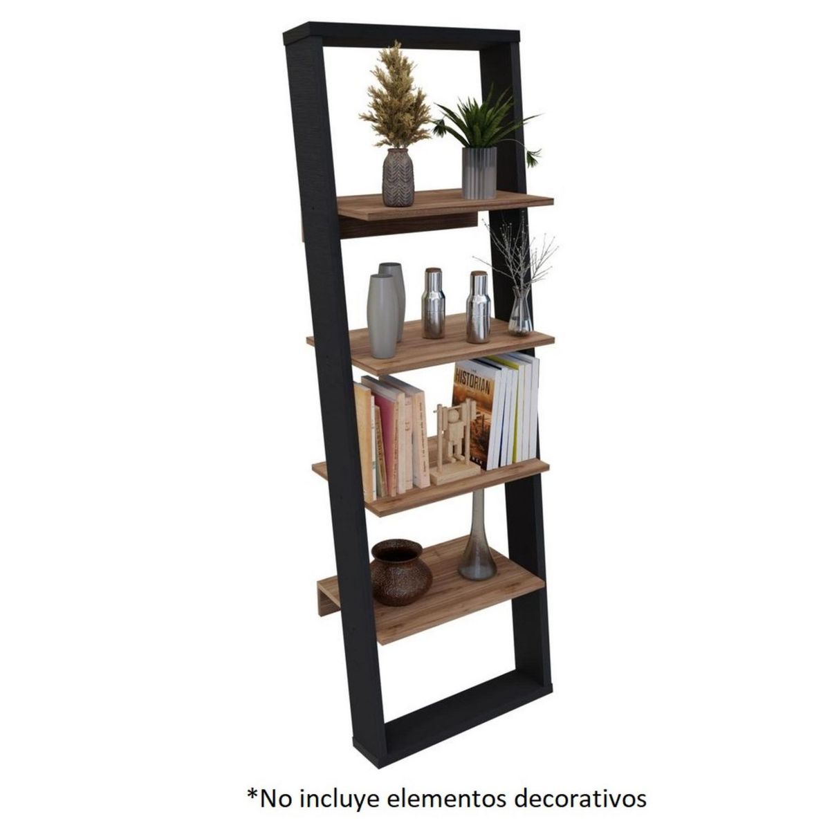 JUST HOME COLLECTION - Biblioteca 4 Repisas Melamina Covalt Negro/Haya