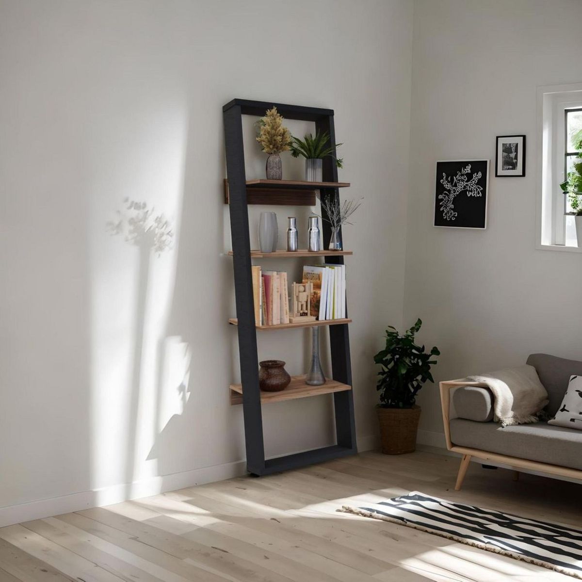 JUST HOME COLLECTION - Biblioteca 4 Repisas Melamina Covalt Negro/Haya