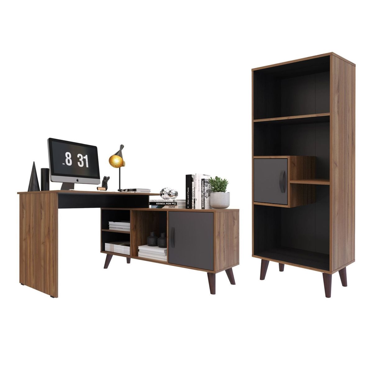 JUST HOME COLLECTION - Combo Escritorio en L + Estante Librero Chelsea