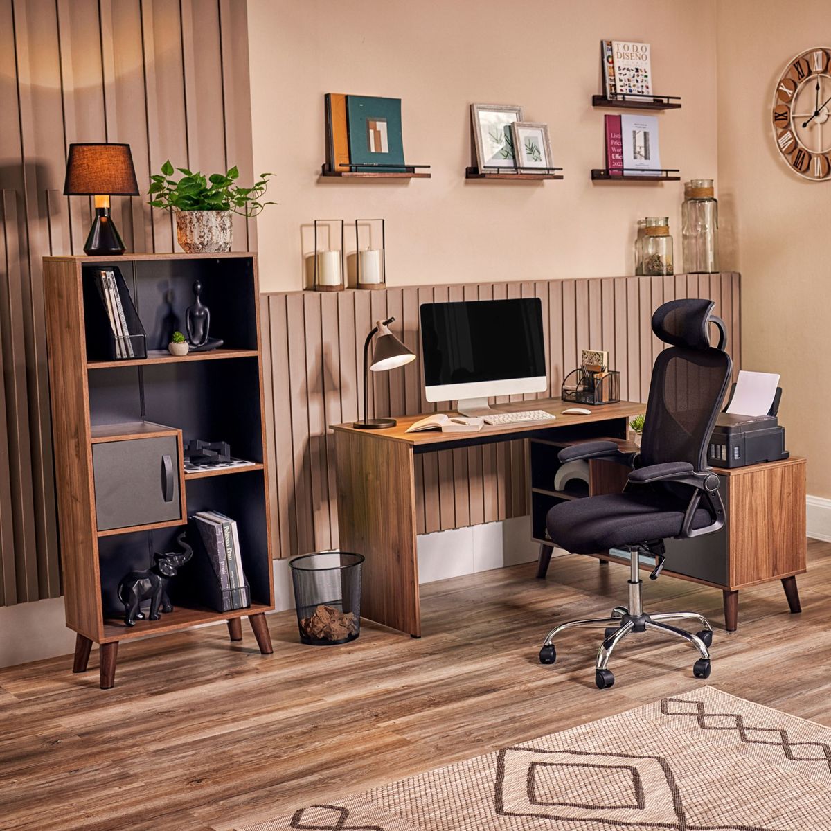 JUST HOME COLLECTION - Combo Escritorio en L + Estante Librero Chelsea