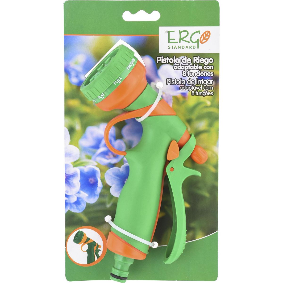 ERGO - Pistola de Riego con Mango Antideslizante 8 Funciones