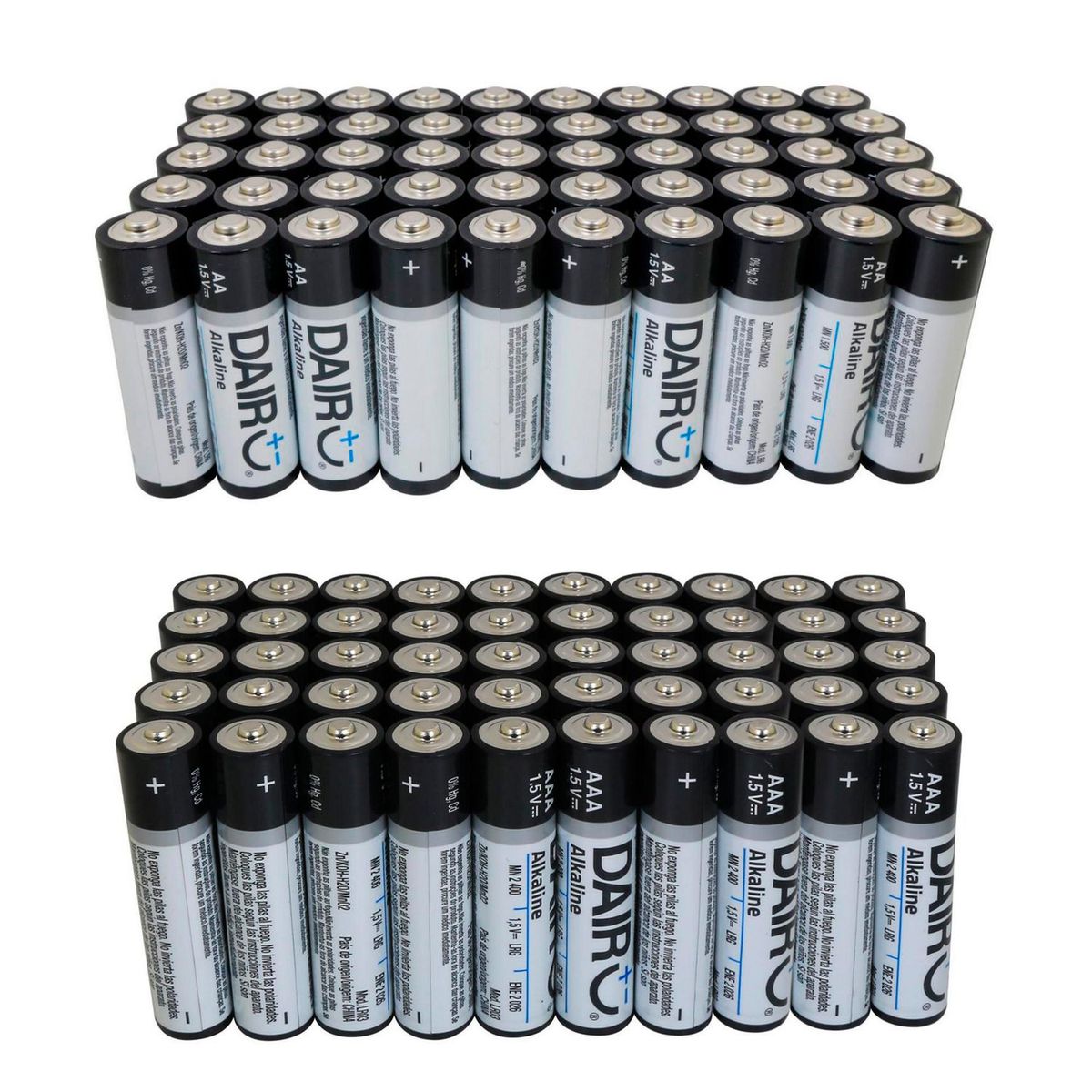 DAIRU - Pack 50 Pilas Alcalinas AA + 50 Pilas Alcalinas AAA