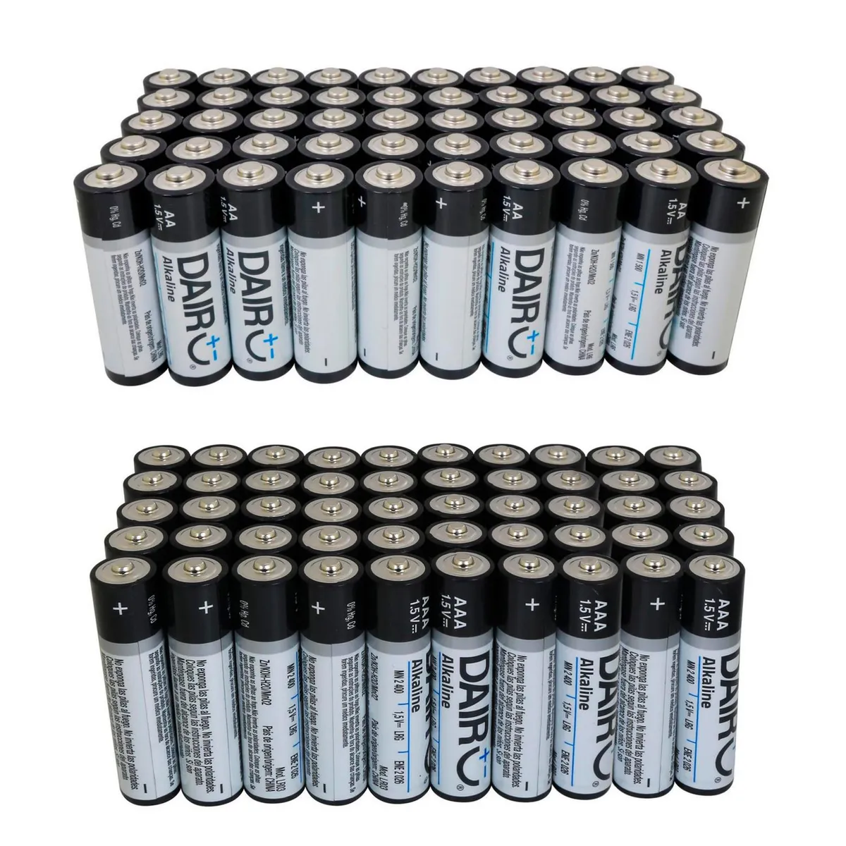DAIRU - Pack 50 Pilas Alcalinas AA + 50 Pilas Alcalinas AAA