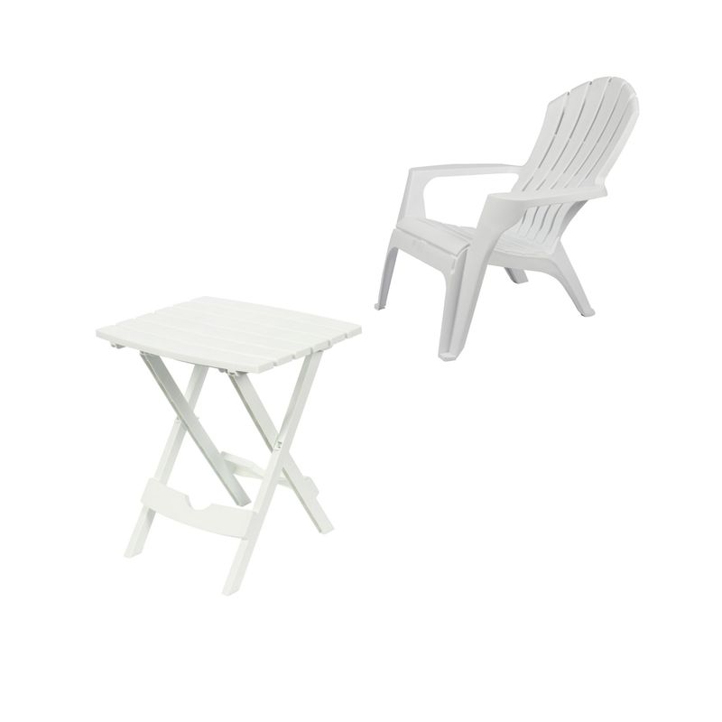 JUST HOME COLLECTION - Mesa de Resina Plegable 44x38x50 cm Blanco + Sillón de Resina Blanco