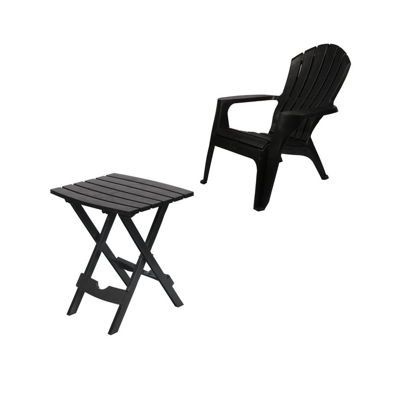 JUST HOME COLLECTION - Mesa de Resina Plegable 44x38x50 cm Negro + Sillón Terraza Resina Negro 89x76x91 cm