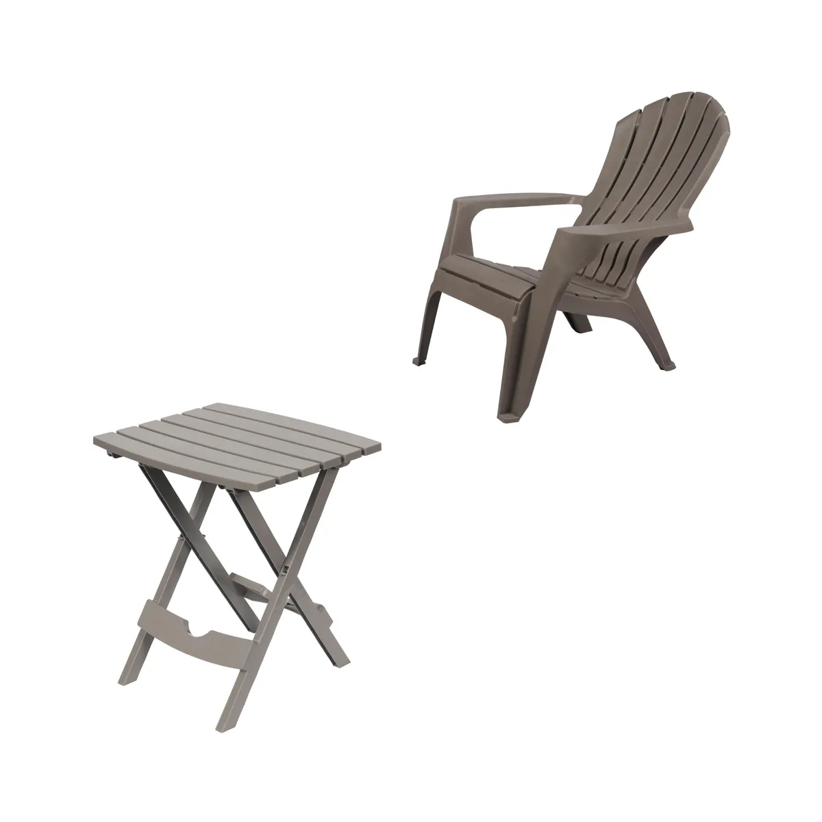 JUST HOME COLLECTION - Mesa de Resina Plegable 44x38x50 cm Taupe + Sillón de Resina Taupe