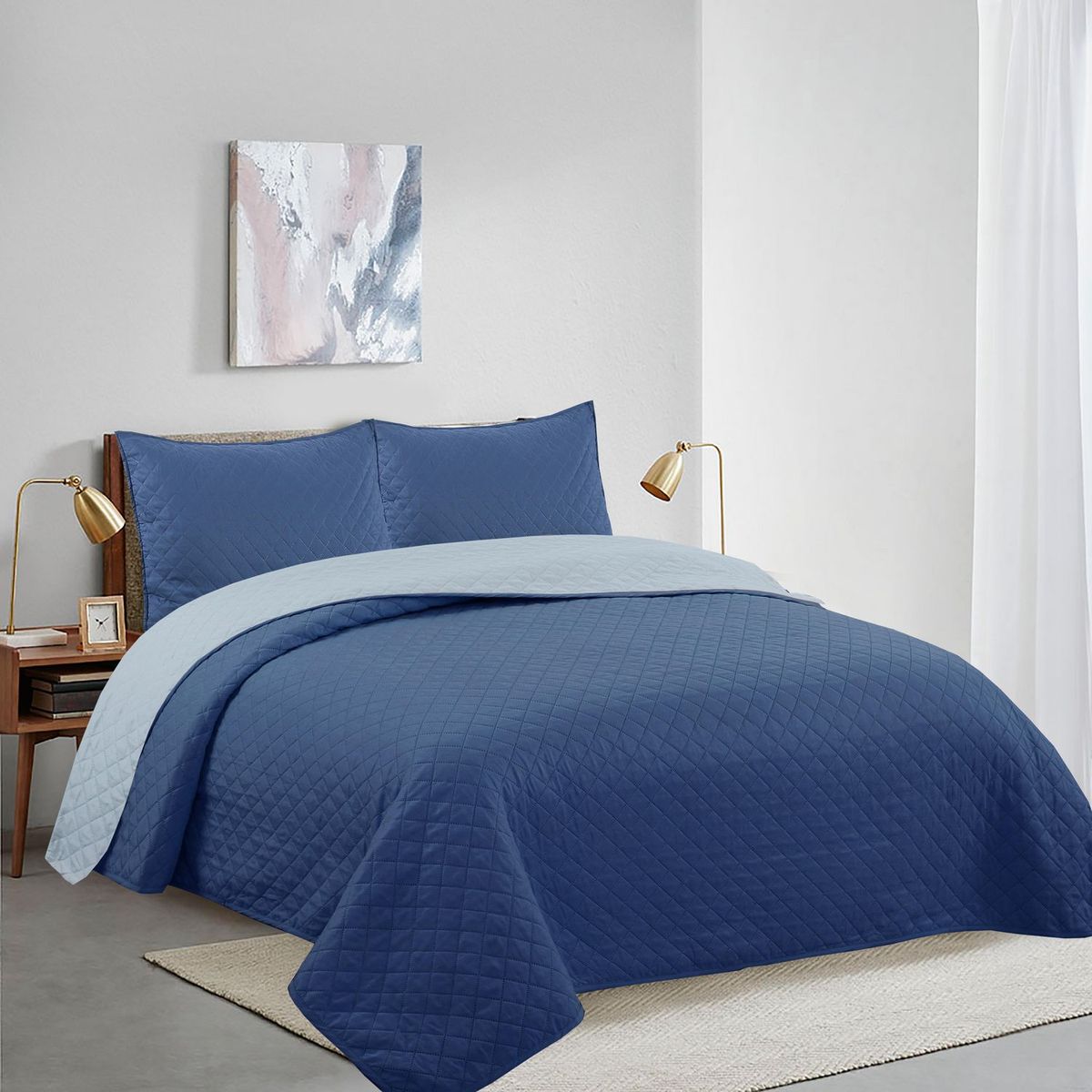 CASA BONITA - Cubrecama Bicolor Promo Azul 1.5P