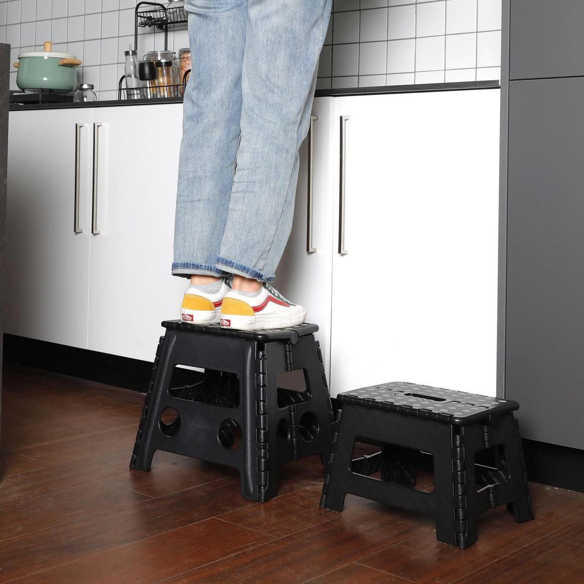 JUST HOME COLLECTION - Set 2 Bancos Plegables Plástico Negro