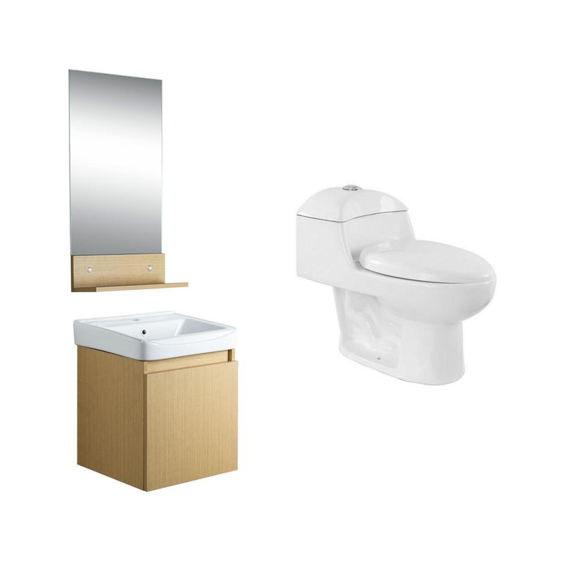 SENSI DACQUA - Combo Mueble Espejo Rio + WC Inodoro One Piece Lara Blanco
