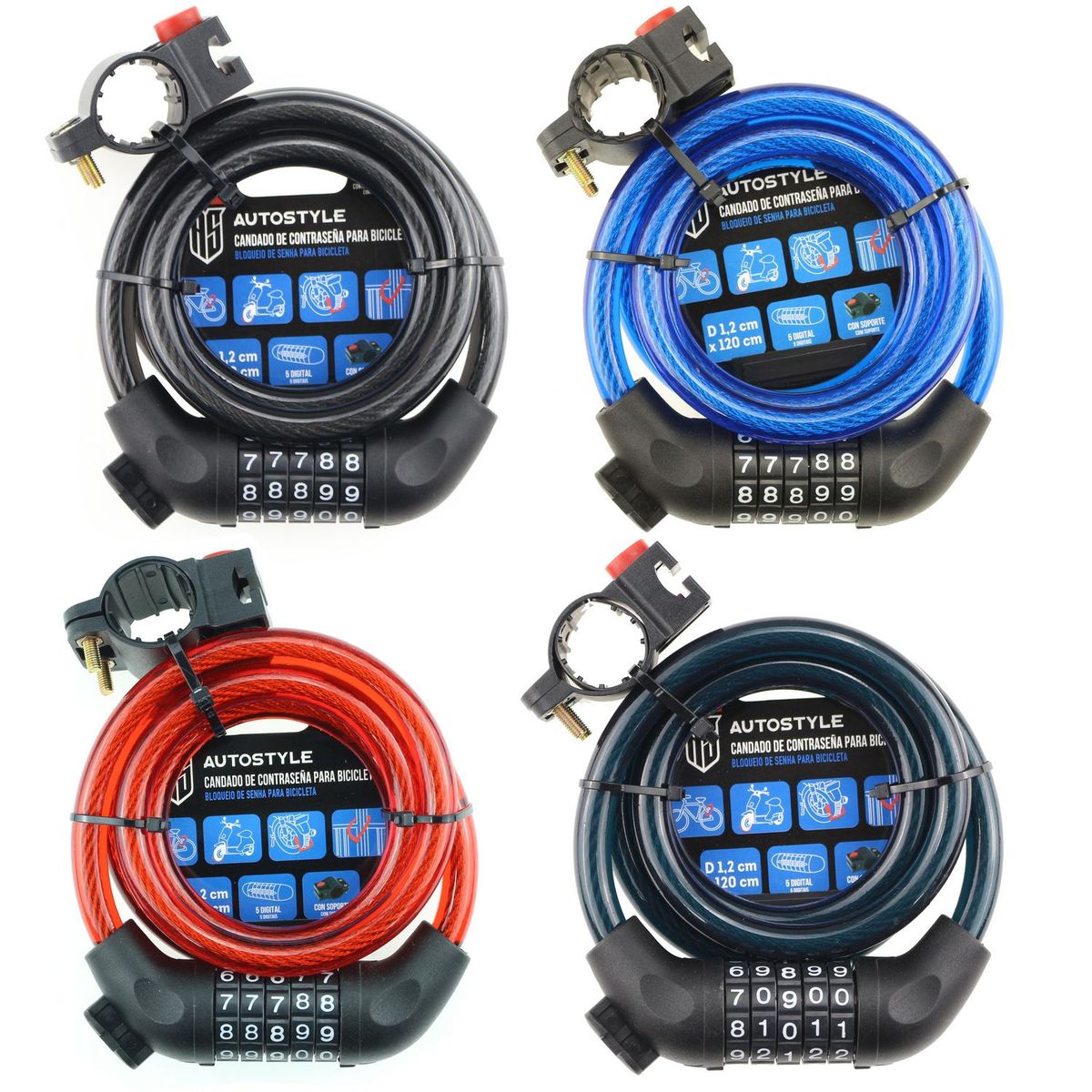 AUTOSTYLE - Candado para Bicicleta con Clave Colores Surtidos