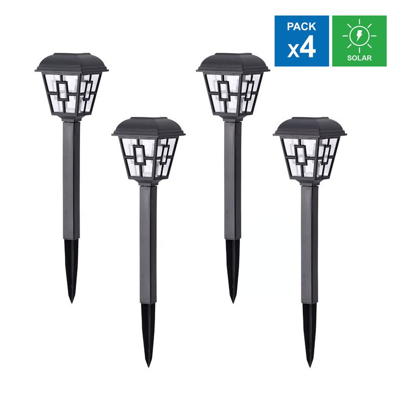 JUST HOME COLLECTION - Set X4 Estacas Solares Amorphus Negro Luz Fría