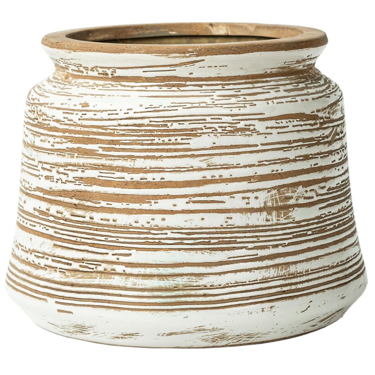 JUST HOME COLLECTION - Florero de Cerámica Blanco/Café 14x14x10cm