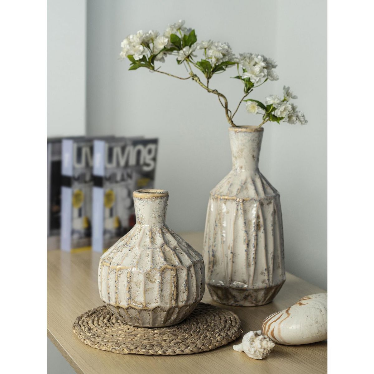 JUST HOME COLLECTION - Florero de Cerámica Crema 18.5x22cm