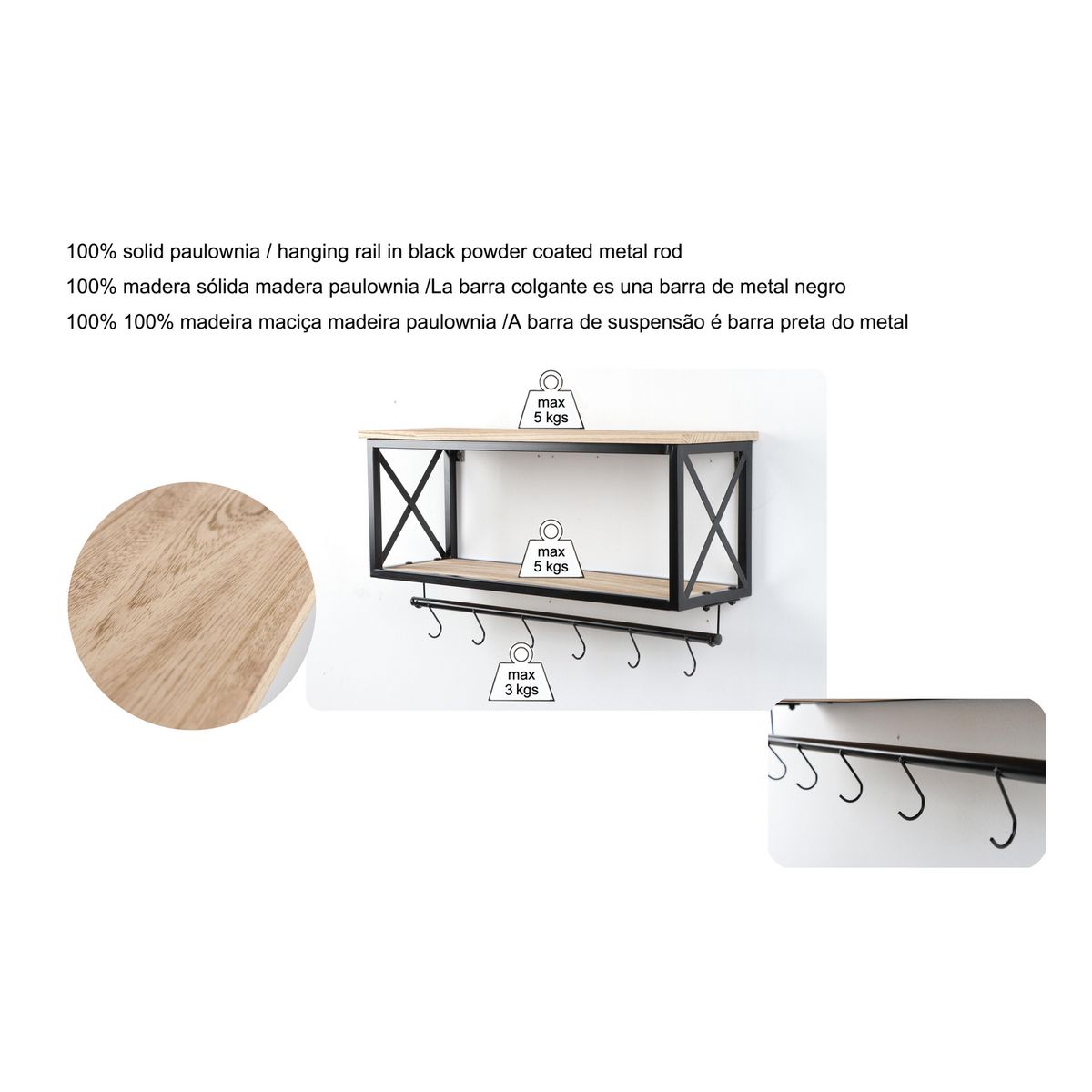 JUST HOME COLLECTION - Repisa Pared 6 Ganchos