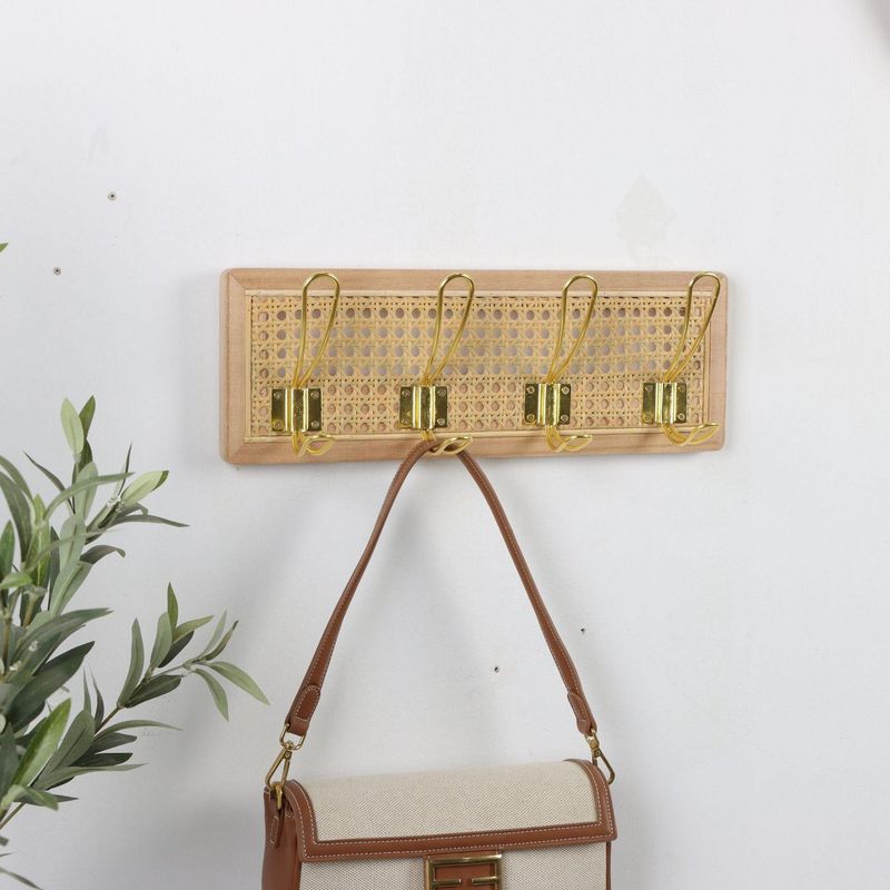 JUST HOME COLLECTION - Perchero Pared 4 Ganchos Rattan/Madera