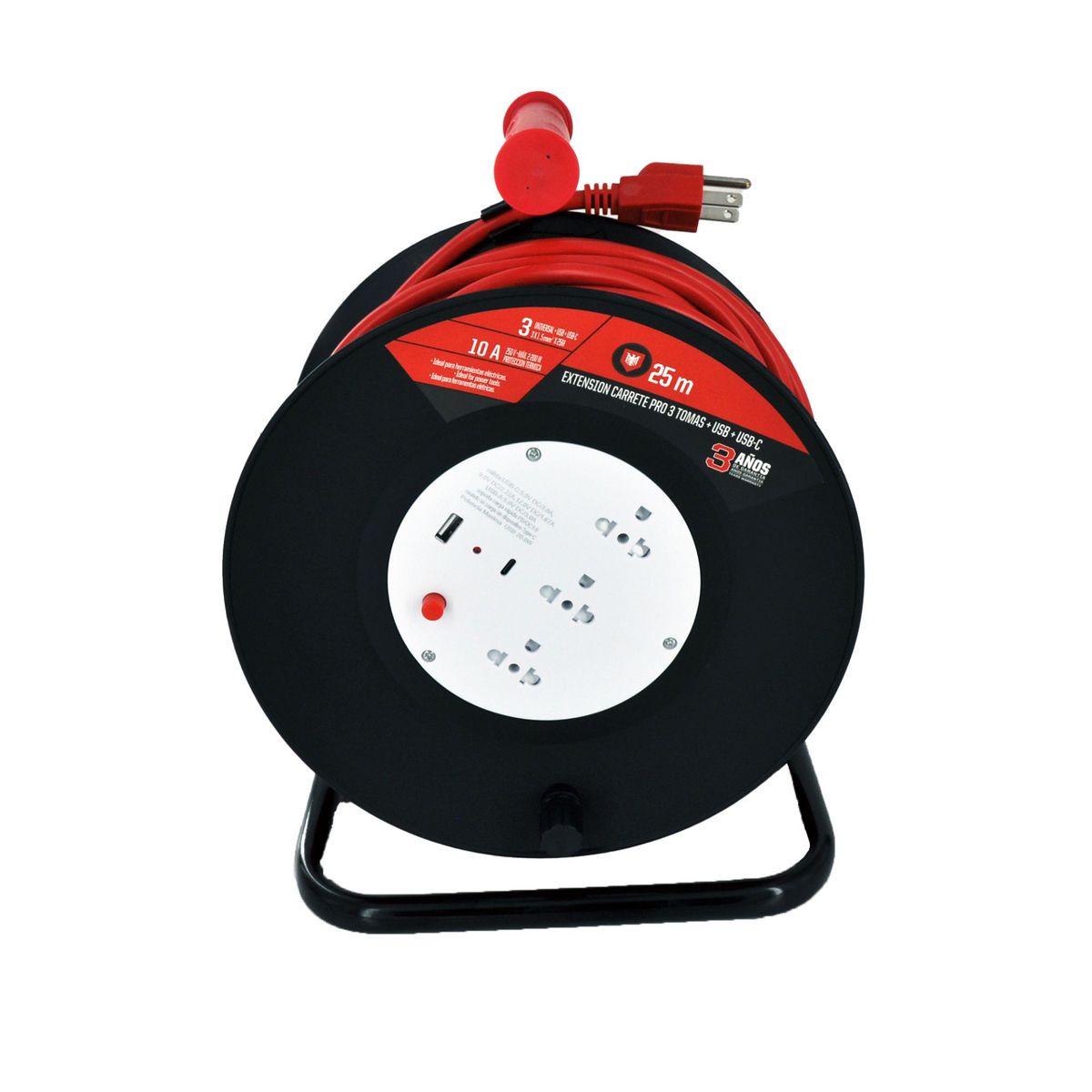 HALUX - Extensión Carrete 3 tomas 25m USB/USB-C Halux