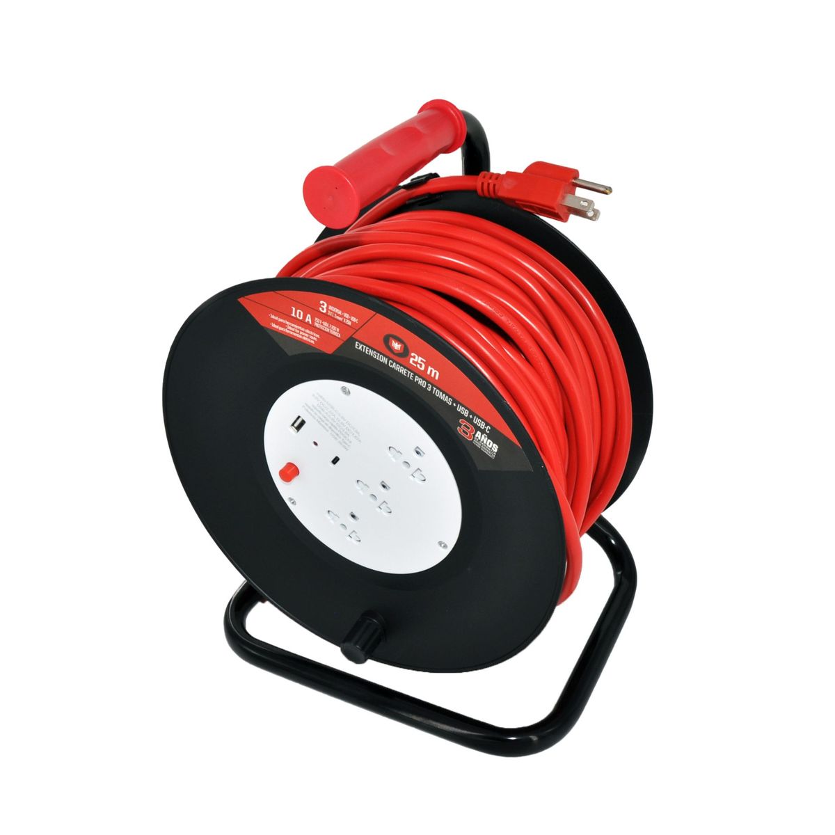 HALUX - Extensión Carrete 3 tomas 25m USB/USB-C Halux