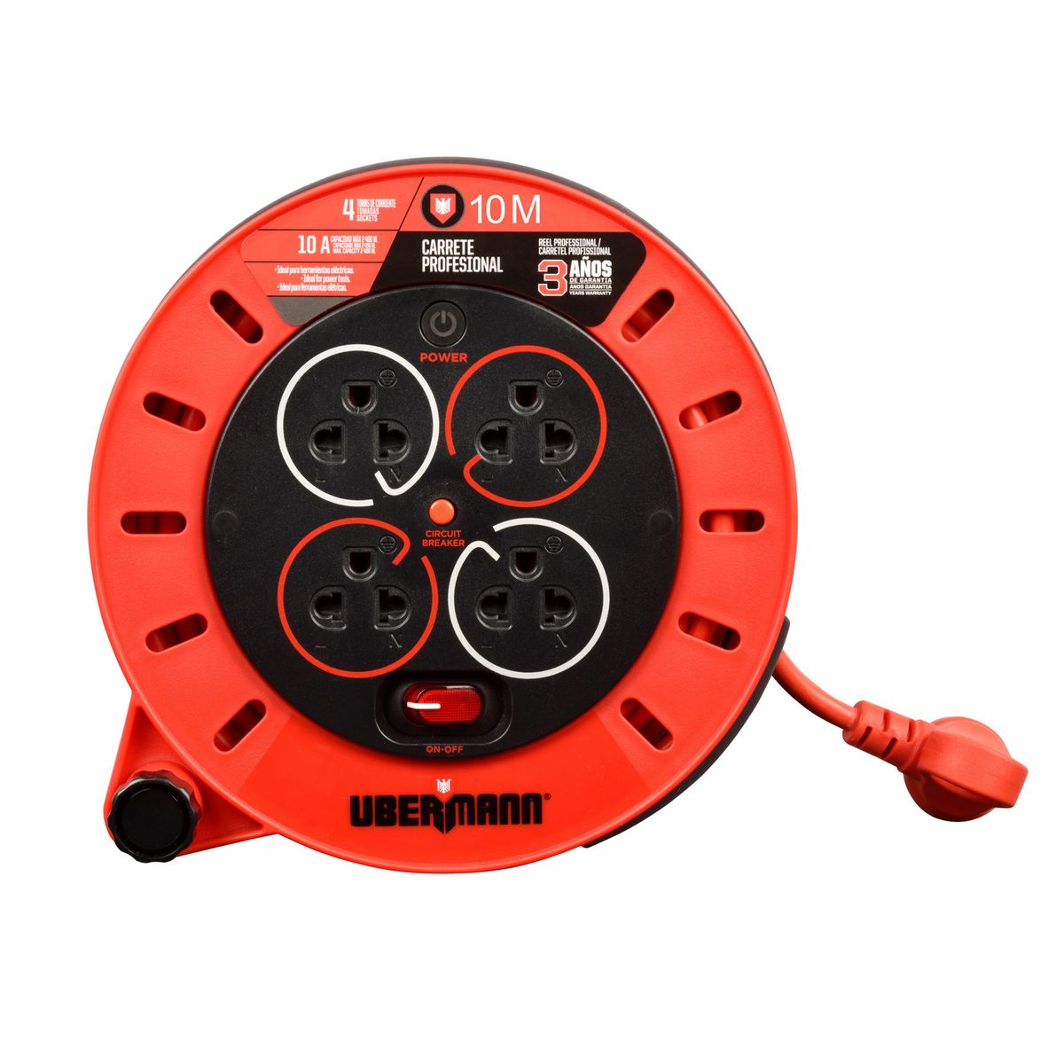 UBERMANN - Carrete Profesional 10 Metros 4 Tomas