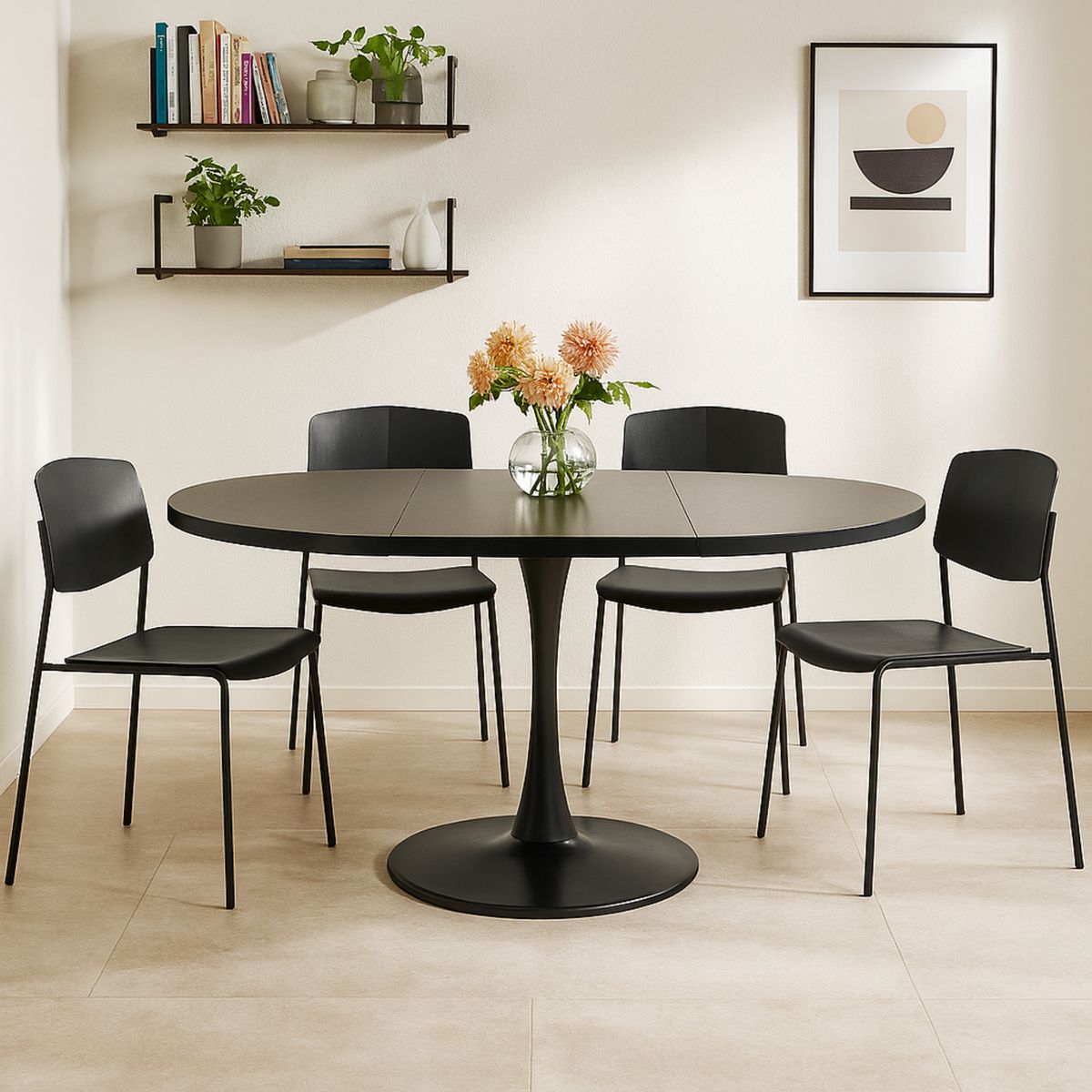 JUST HOME COLLECTION - Juego de Comedor Plegable 4 Sillas Negro