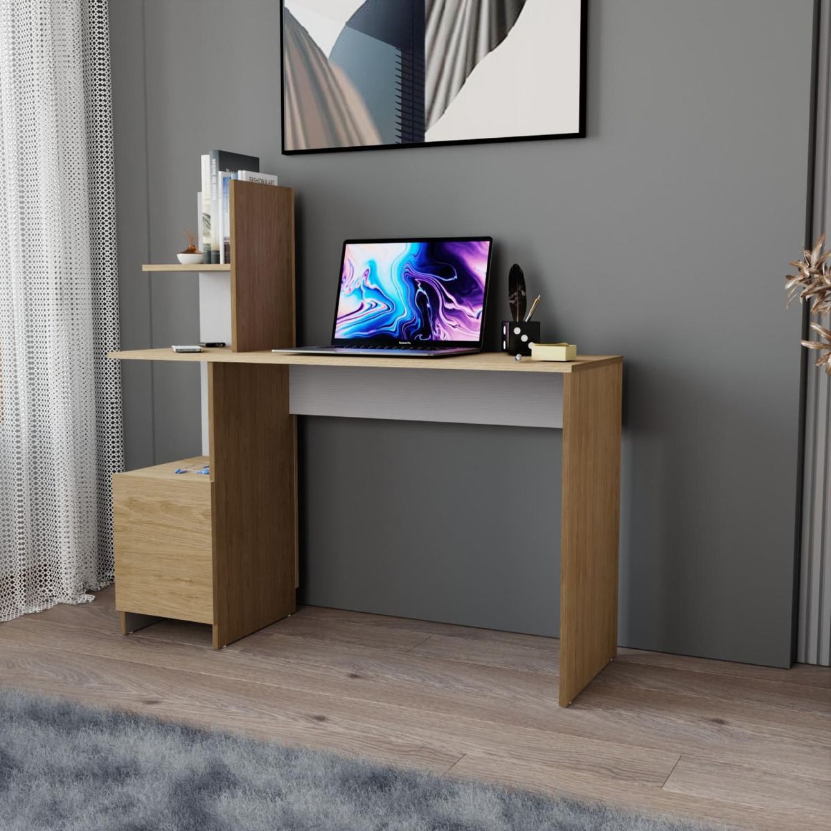 JUST HOME COLLECTION - Escritorio Natural Melamina Galicia con Estante