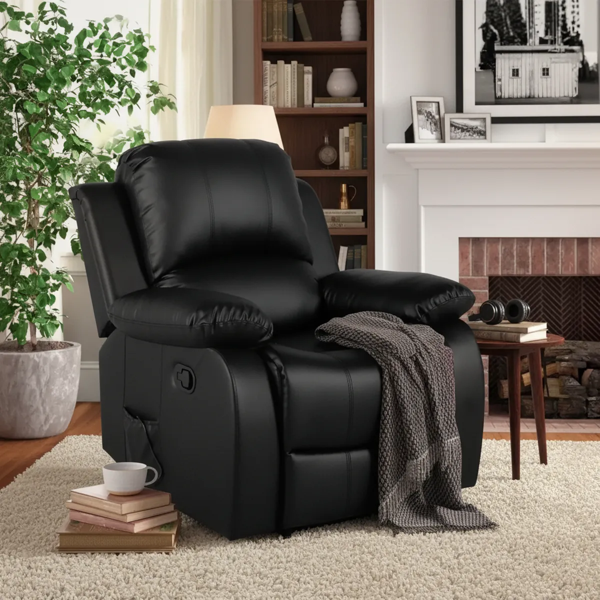 JUST HOME COLLECTION - Sillón Reclinable 1 Cuerpo Masajeador Calentador Atlanta Negro