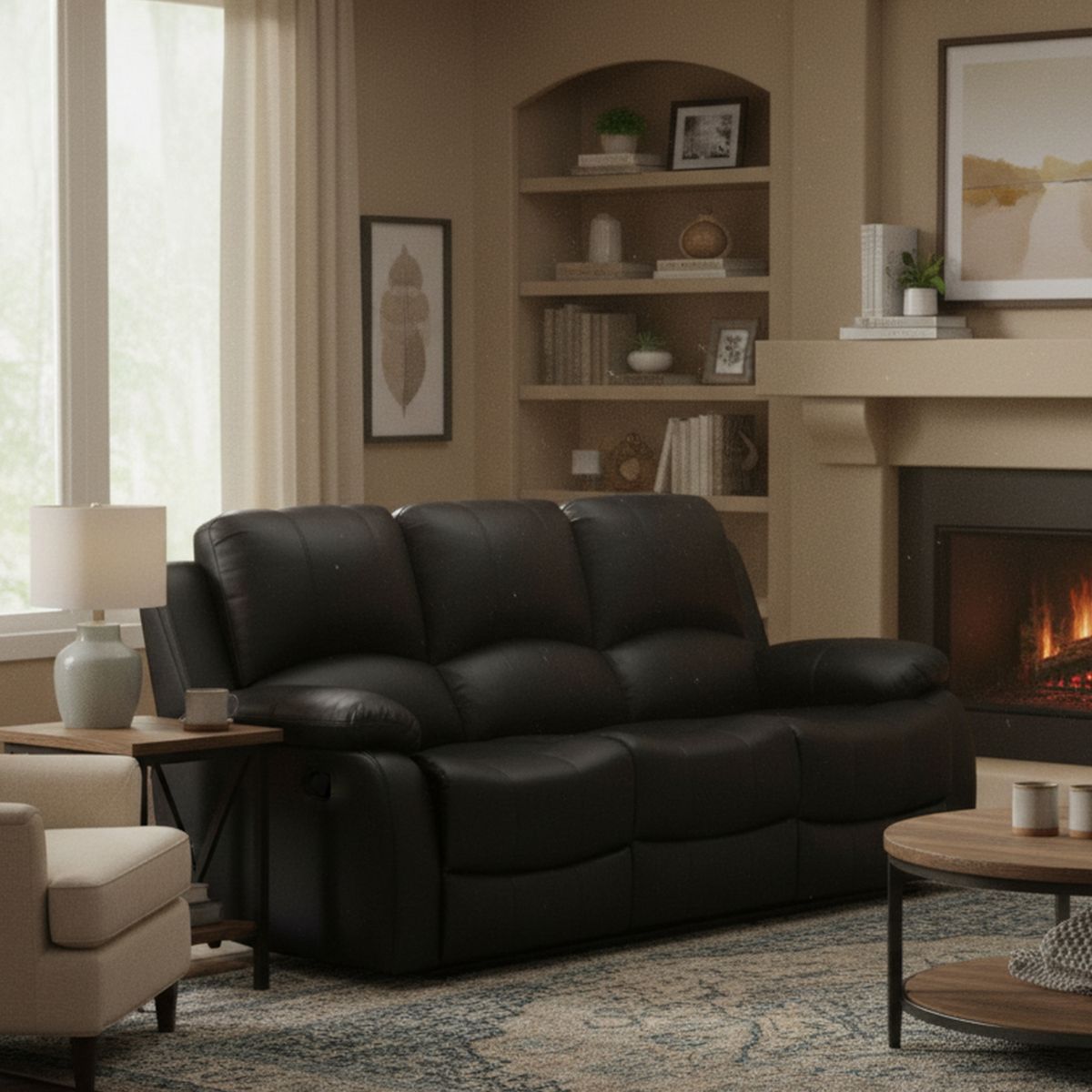 JUST HOME COLLECTION - Sillón Reclinable 3 Cuerpos Masajeador Calentador Atlanta Negro