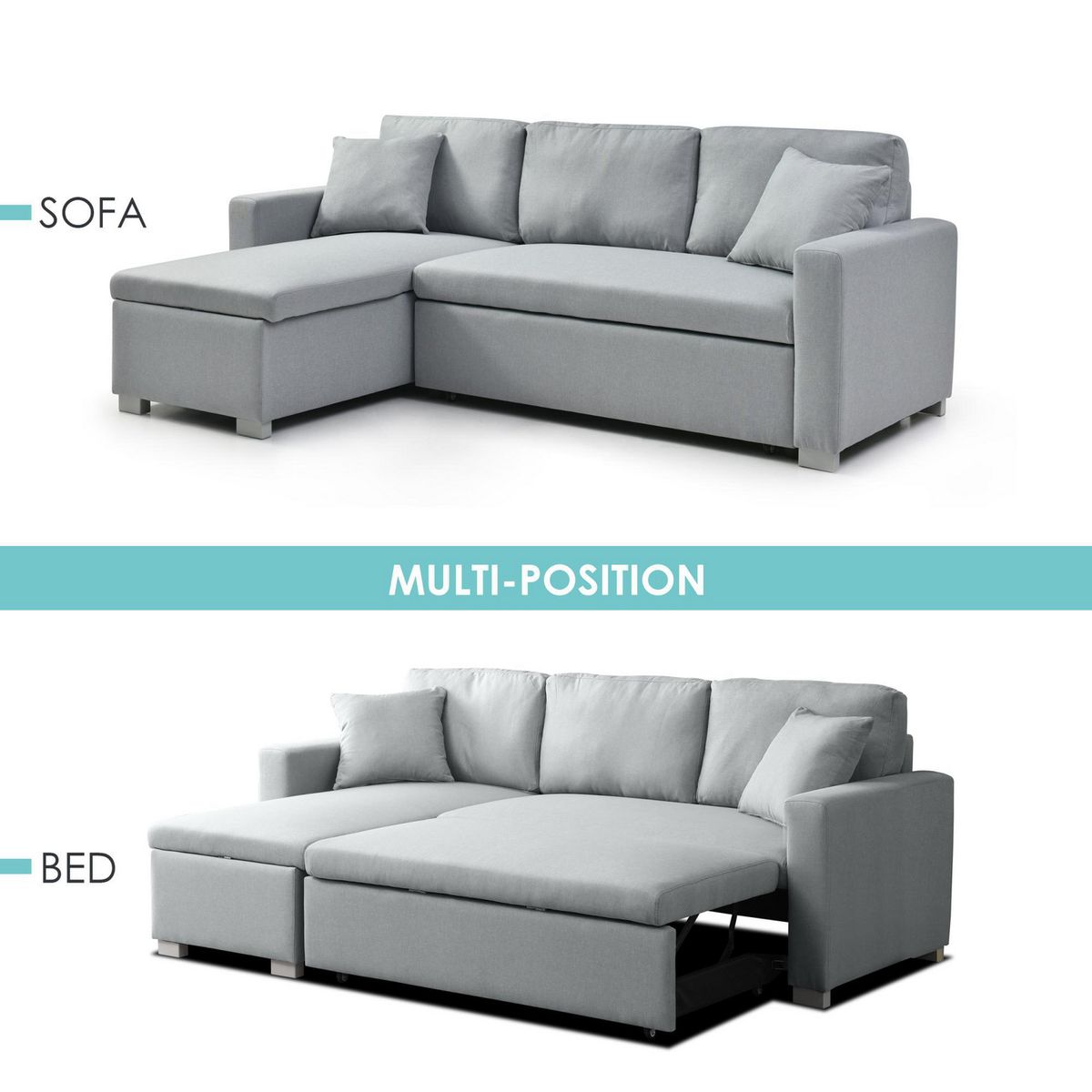Sofá Cama Seccional 3 Cuerpos con Almacenamiento + Cojines Decorativos Olive Gris, marca JUST HOME COLLECTION - Foto Principal