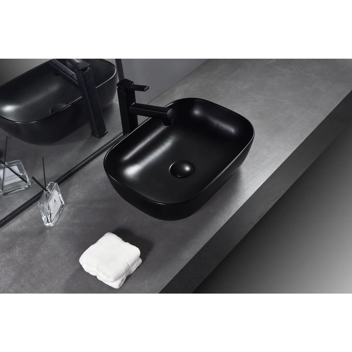 SENSI DACQUA - Lavamanos de Cerámica Ovalado Mate Negro