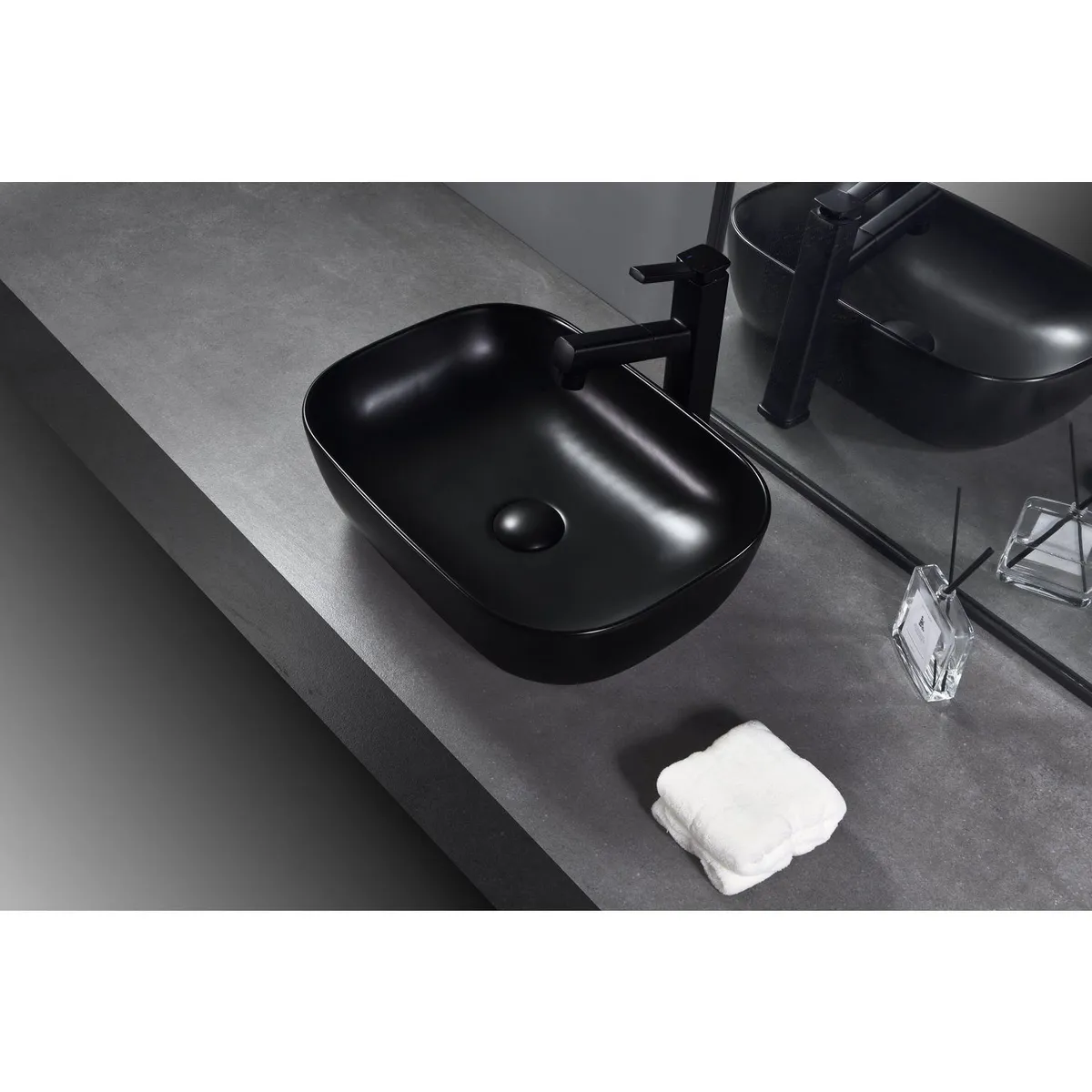 SENSI DACQUA - Lavamanos de Cerámica Ovalado Mate Negro