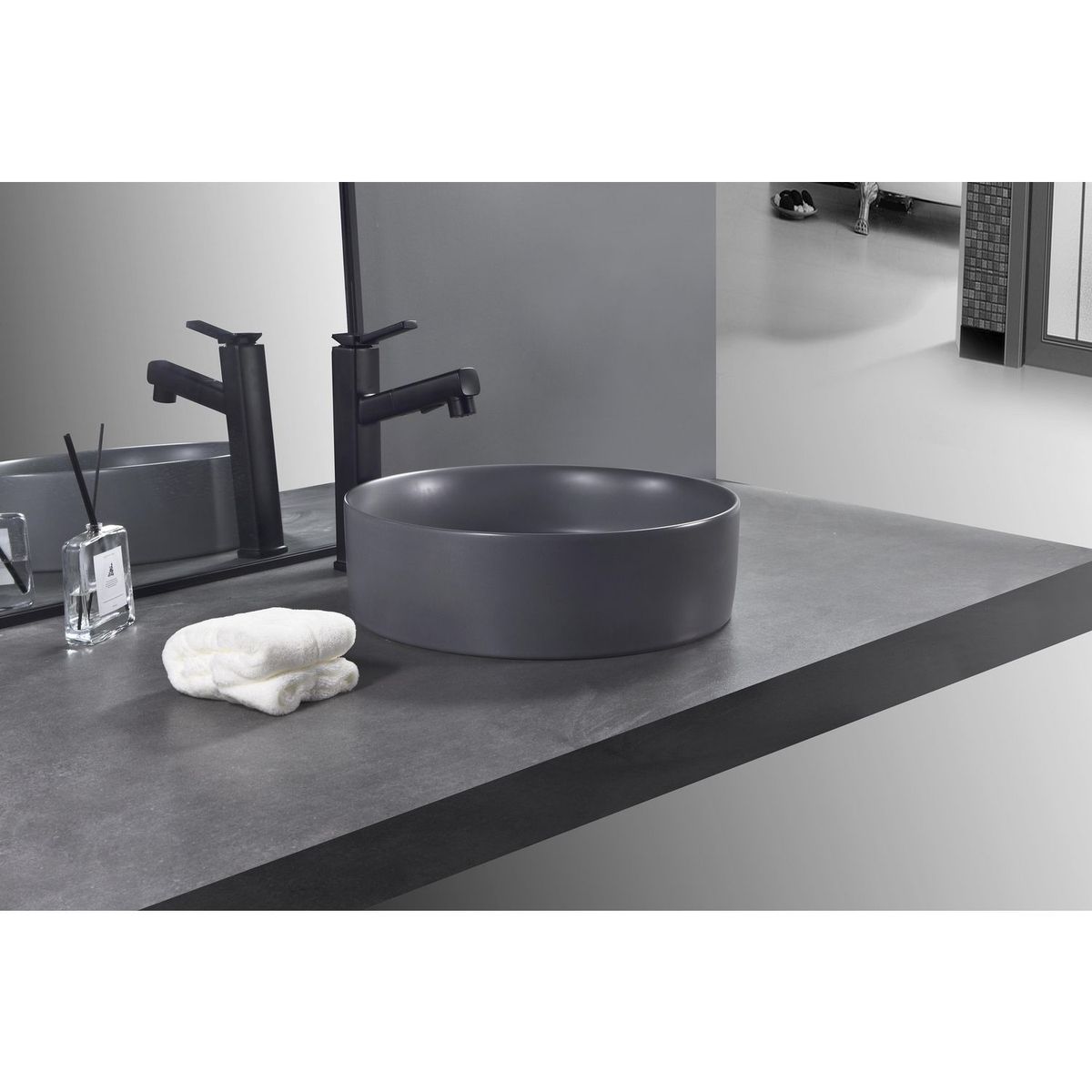 SENSI DACQUA - Lavamanos de Cerámica Circular Mate Gris